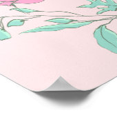 Roze groene bloemenkrans bruiloft zitgrafiek poster (Hoek)