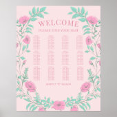 Roze groene bloemenkrans bruiloft zitgrafiek poster (Voorkant)