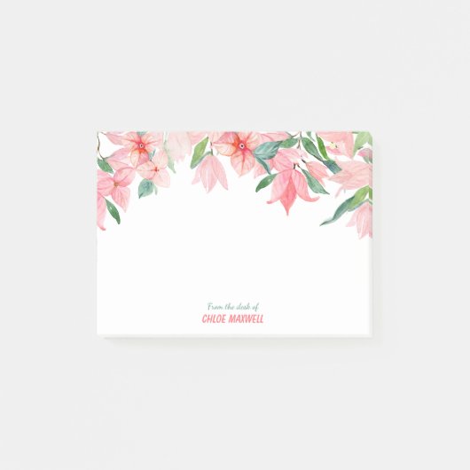 Roze Groene Bloemenrand Post-it® Notes (Voorkant)