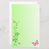 Roze, Groene Bloemenvlinders Bruiloft Stationery Briefpapier (Voorkant / Achterkant)