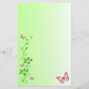 Roze, Groene Bloemenvlinders Bruiloft Stationery Briefpapier
