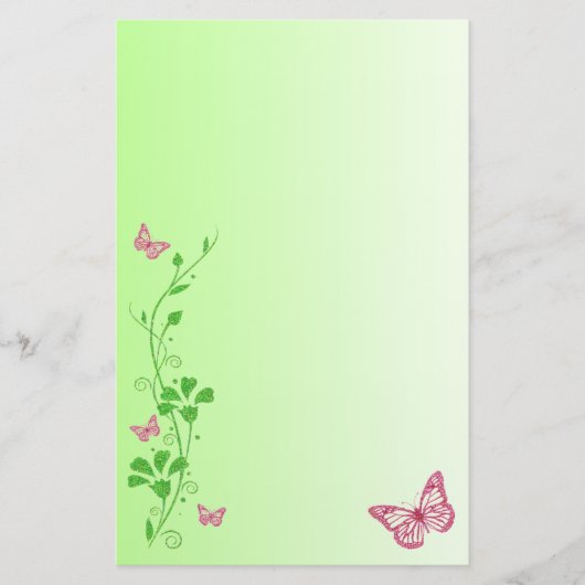Roze, Groene Bloemenvlinders Bruiloft Stationery Briefpapier (Voorkant)