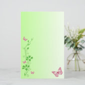 Roze, Groene Bloemenvlinders Bruiloft Stationery Briefpapier (Staand voorkant)