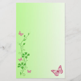 Roze, Groene Bloemenvlinders Bruiloft Stationery Briefpapier