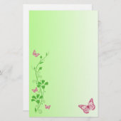 Roze, Groene Bloemenvlinders Bruiloft Stationery Briefpapier (Voorkant / Achterkant)