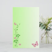 Roze, Groene Bloemenvlinders Bruiloft Stationery Briefpapier (Staand voorkant)
