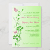 Roze, groene bloemenvlinders bruiloft uitnodiging (Achterkant)