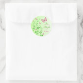 Roze, groene bloemenvlinders vleermuis mitzvah Sti Ronde Sticker (Tas)