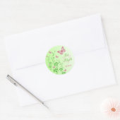 Roze, groene bloemenvlinders vleermuis mitzvah Sti Ronde Sticker (Envelop)