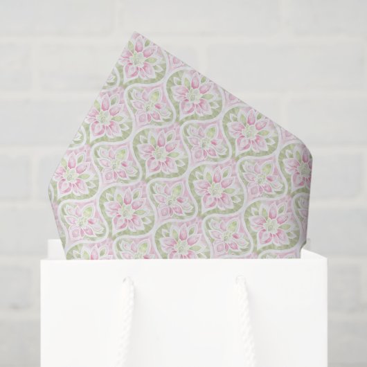 Roze Groene Bloemige Abstracte Verjaardag Tissuepapier (Cadeauzakje)