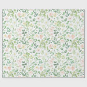 Roze Groene Bloemige Bruids Bruiloft Baby Shower Cadeaupapier (Vlak)