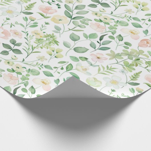 Roze Groene Bloemige Bruids Bruiloft Baby Shower Cadeaupapier (Hoek)