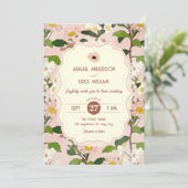 Roze groene bloemige bruiloft kaart (Staand voorkant)