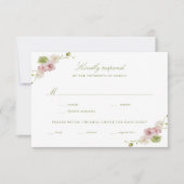 Roze Groene Bloemige Bruiloft RSVP Kaartje (Voorkant)