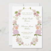 Roze Groene Bloemige Bruiloft Save The Date (Voorkant)