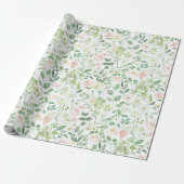 Roze groene bloemige bruiloftsbaby shower cadeaupapier (Uitgerold)