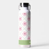 Roze Groene Bloemige Gepersonaliseerde Waterfles (Voorkant)