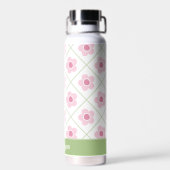 Roze Groene Bloemige Gepersonaliseerde Waterfles (Achterkant)