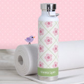 Roze Groene Bloemige Gepersonaliseerde Waterfles