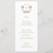 Roze Groene Bloemige Monogram Wapen Huwelijk Menu (Voorkant)