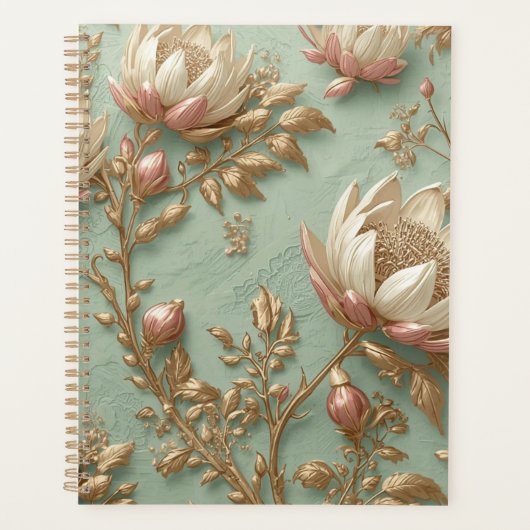 Roze Groene Bloemige Planner Dagboek (Voorkant)