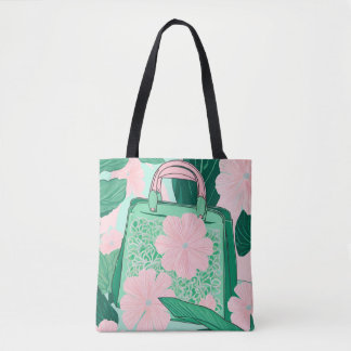Roze & Groene Bloemige Trompe L'oeil Handtas Illus