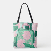 Roze & Groene Bloemige Trompe L'oeil Handtas Illus (Achterkant)