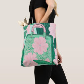 Roze & Groene Bloemige Trompe L'oeil Handtas Illus (Dichtbij)
