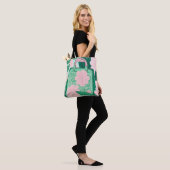 Roze & Groene Bloemige Trompe L'oeil Handtas Illus (Op model)