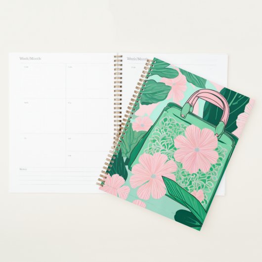 Roze & groene bloemige Trompe L'oeil handtas illus Planner (Display)