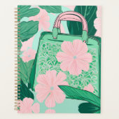 Roze & groene bloemige Trompe L'oeil handtas illus Planner (Voorkant)