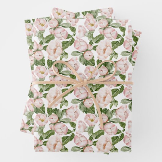 Roze groene bloemige verjaardag bruidsfeest inpakpapier vel (In situ)