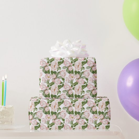 Roze groene bloemige verjaardag bruidsfeest voor h cadeaupapier (Feestgeschenken)