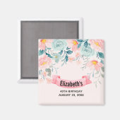 Roze & groene bloemrand Save the Date Magneet (Voorkant / Achterkant)