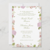 Roze Groene Bloemrijke Frame Bruiloft Kaart (Voorkant)