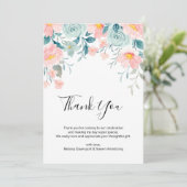 Roze & Groene Bloemrijke Rand Elegante Trouw Bedankkaart (Staand voorkant)