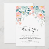 Roze & Groene Bloemrijke Rand Elegante Trouw Bedankkaart (Voorkant / Achterkant)