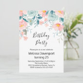 Roze & Groene Bloemrijke Rand Verjaardag Kaart (Staand voorkant)