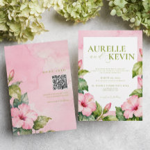 Roze Groene Bloemrijke Zomer Watercolor QRcode Tro