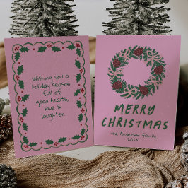  Roze Groene Bogen Krans Kerst Niet-Foto Feestdagenkaart