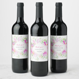 Roze Groene Boheemse Bloemen Wijn Etiket