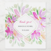 Roze Groene Boheemse Bloemen Wijn Etiket (Enkel label)