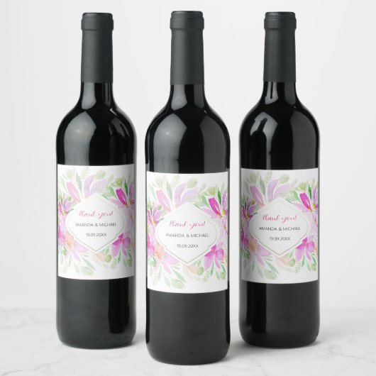 Roze Groene Boheemse Bloemmotief Wijn Etiket (Flessen)
