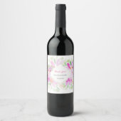 Roze Groene Boheemse Bloemmotief Wijn Etiket (Voorkant)