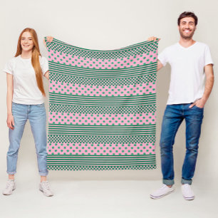 Roze Groene Boho Controleer Bloemen Strepen Patroo Fleece Deken