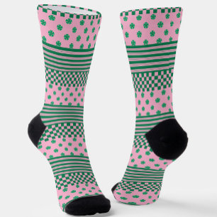 Roze Groene Boho Controleer Bloemen Strepen Patroo Sokken