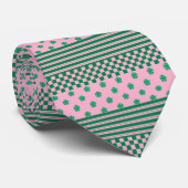 Roze Groene Boho Controleer Bloemen Strepen Patroo Stropdas (Opgerold)