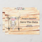 Roze groene Boho herten geweien stam veren Opslaan Save The Date (Voorkant / Achterkant)