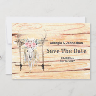 Roze groene Boho herten geweien tribal veren Bewa Save The Date