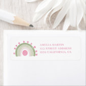 Roze groene boho regenboogzon baby shower etiket (Insitu)